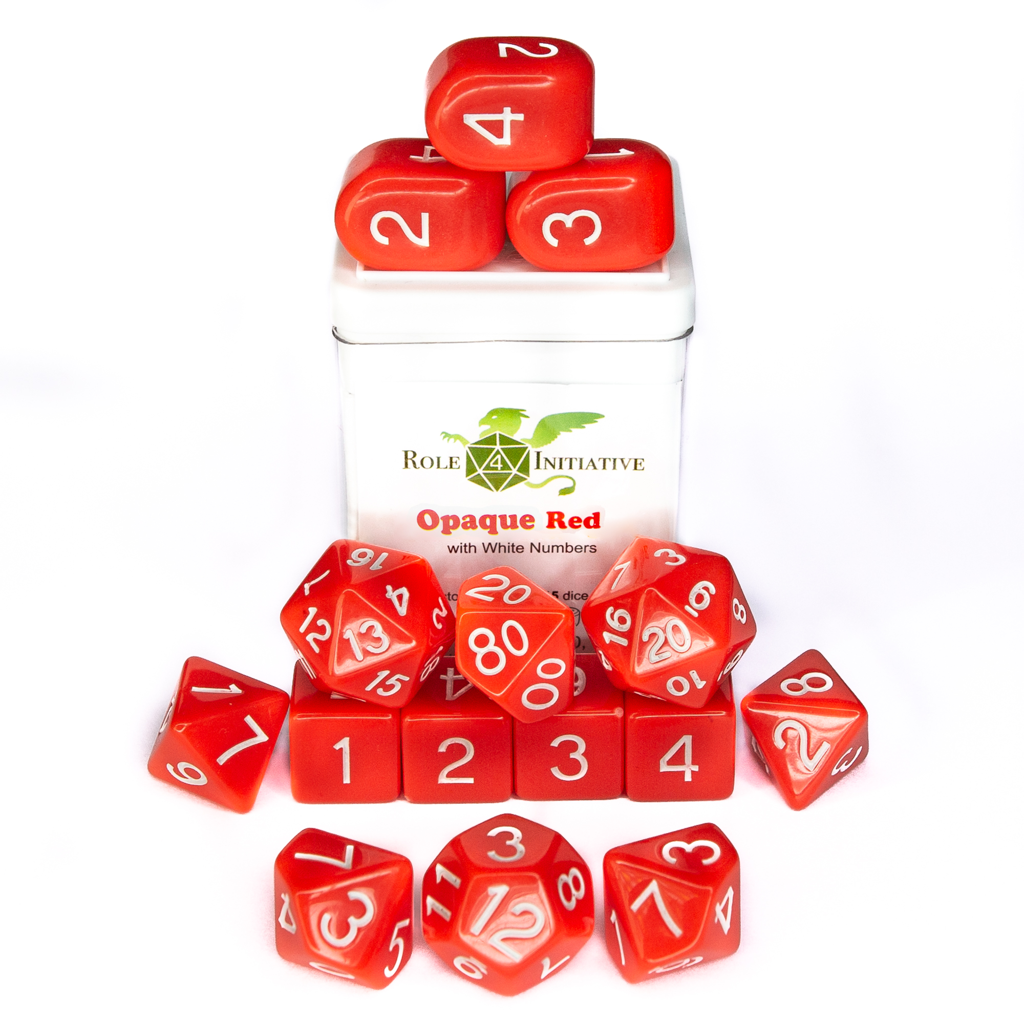 Role 4 Initiative: Polyhedral 15 Dice Set: Opaque Red And White Arch D4 