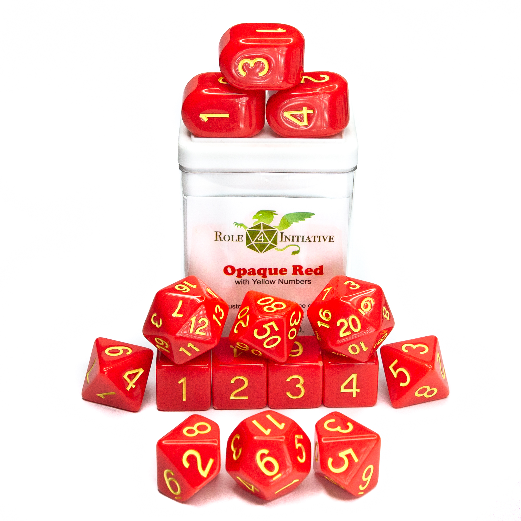 Role 4 Initiative: Polyhedral 15 Dice Set: Opaque Red And Yellow Arch D4 
