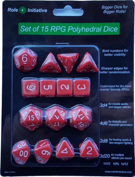 Role 4 Initiative: Polyhedral 15 Dice Set: Opaque Red with White Numbers 