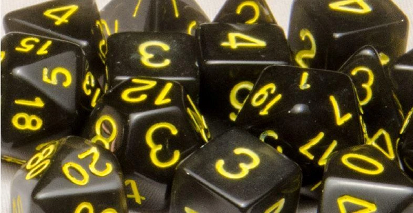 Role 4 Initiative: Polyhedral 15 Dice Set: TRANSLUCENT BLACK W/GOLD 