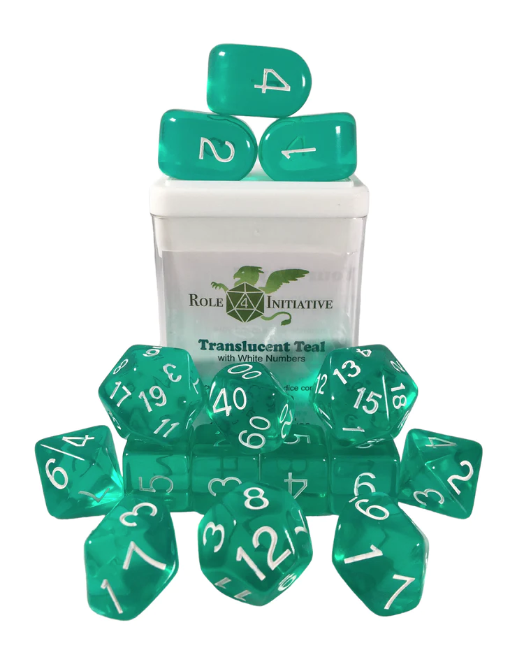 Role 4 Initiative: Polyhedral 15 Dice Set: TRANSLUCENT TEAL ARCH D4 