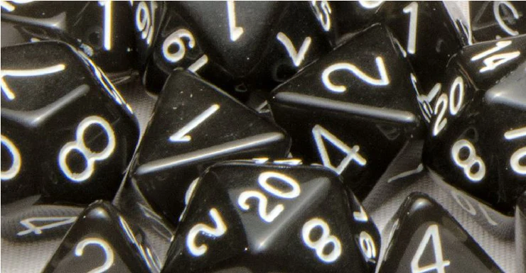 Role 4 Initiative: Polyhedral 15 Dice Set: Translucent Black with White Numbers Arch D4 