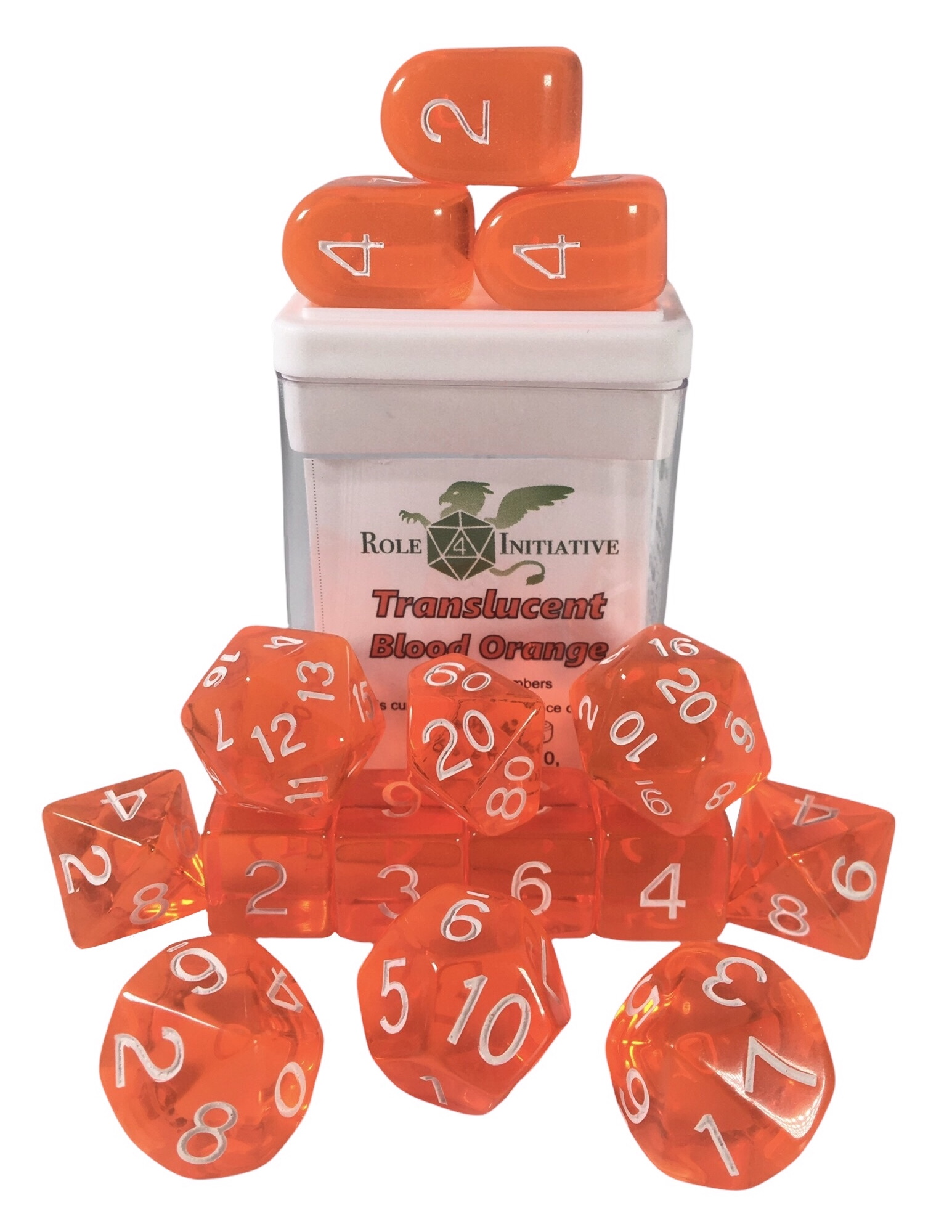 Role 4 Initiative: Polyhedral 15 Dice Set: Translucent Blood Orange/White 