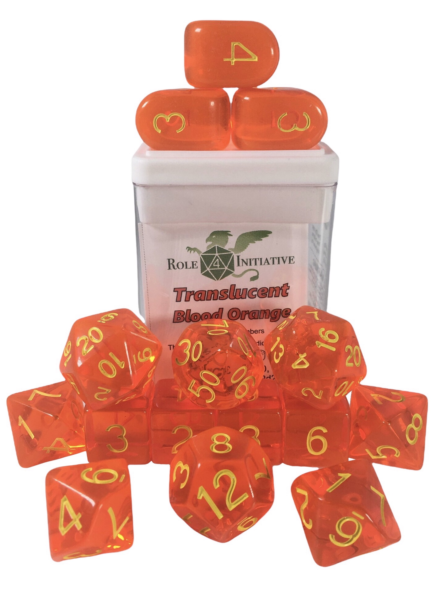 Role 4 Initiative: Polyhedral 15 Dice Set: Translucent Blood Orange/Yellow 