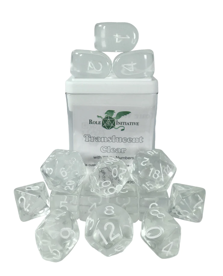 Role 4 Initiative: Polyhedral 15 Dice Set: Translucent Clear Arch D4 