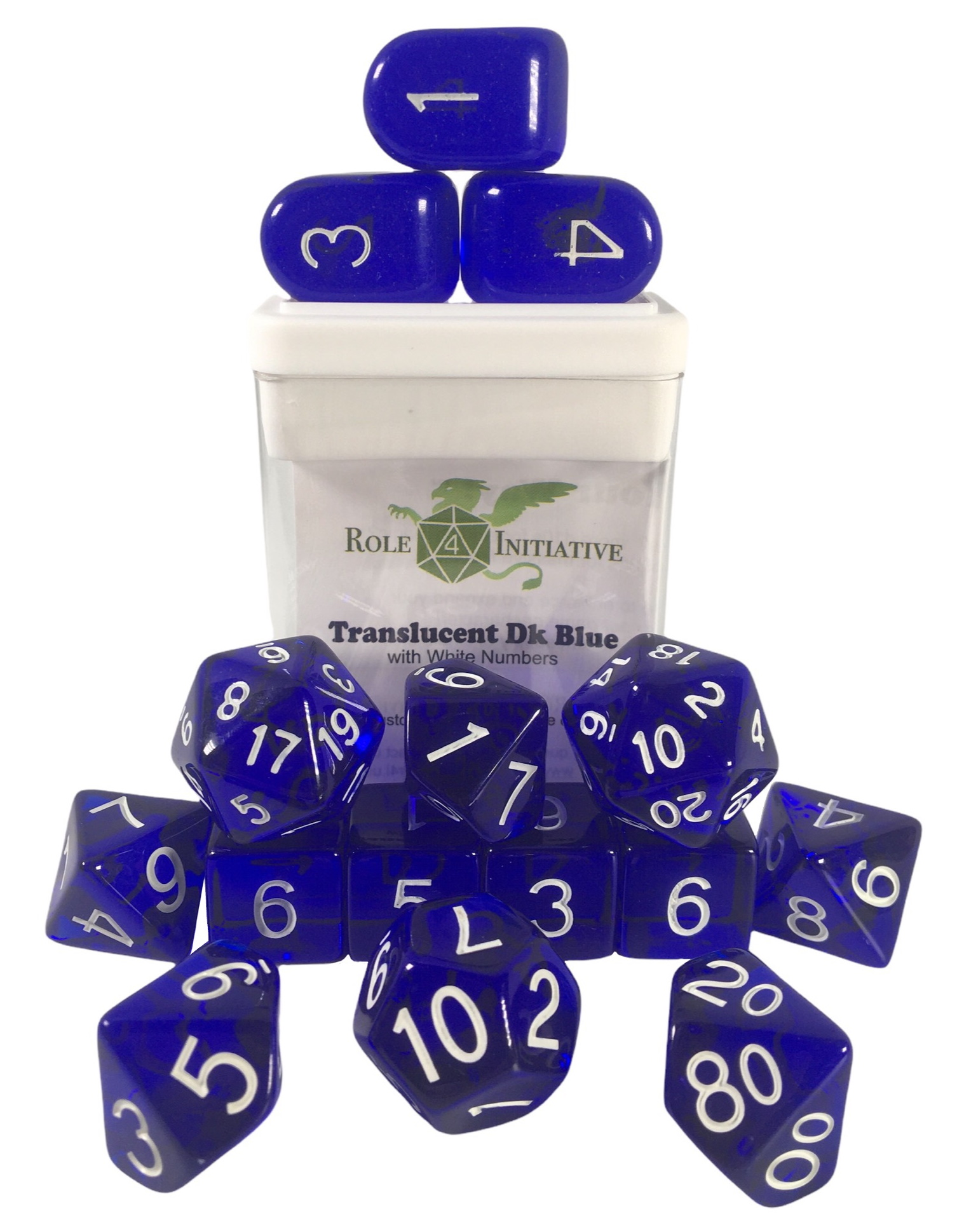 Role 4 Initiative: Polyhedral 15 Dice Set: Translucent Dark Blue with White (Arch D4) 