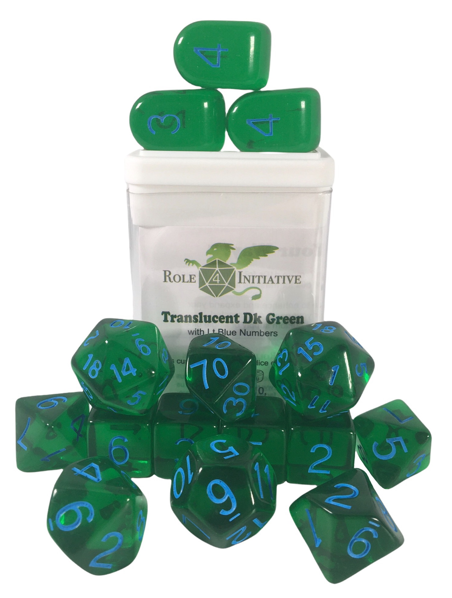 Role 4 Initiative: Polyhedral 15 Dice Set: Translucent Dark Green/Light Blue 