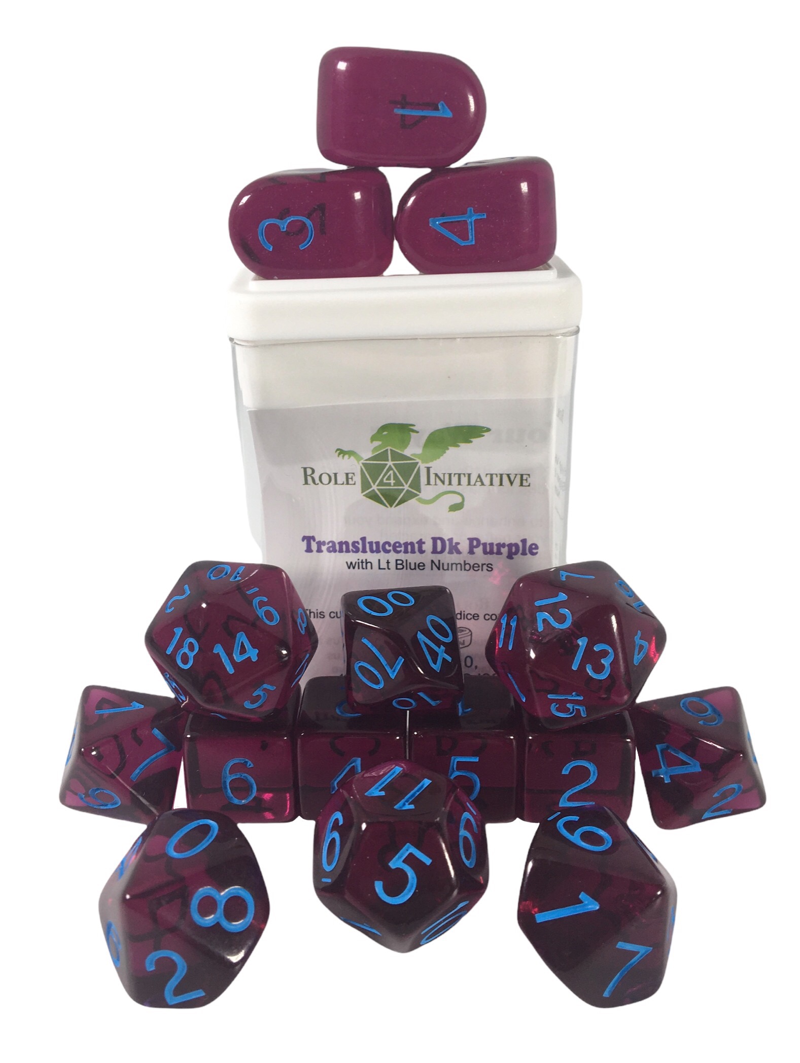 Role 4 Initiative: Polyhedral 15 Dice Set: Translucent Dark Purple and Light Blue 