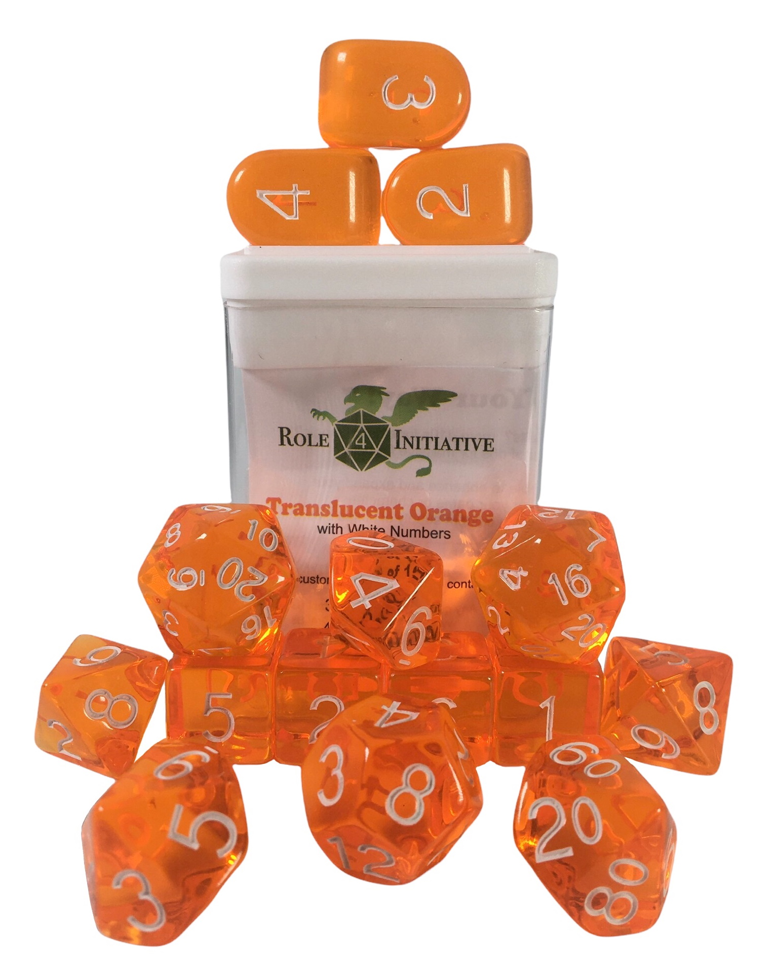 Role 4 Initiative: Polyhedral 15 Dice Set: Translucent Orange with White (Arch D4) 