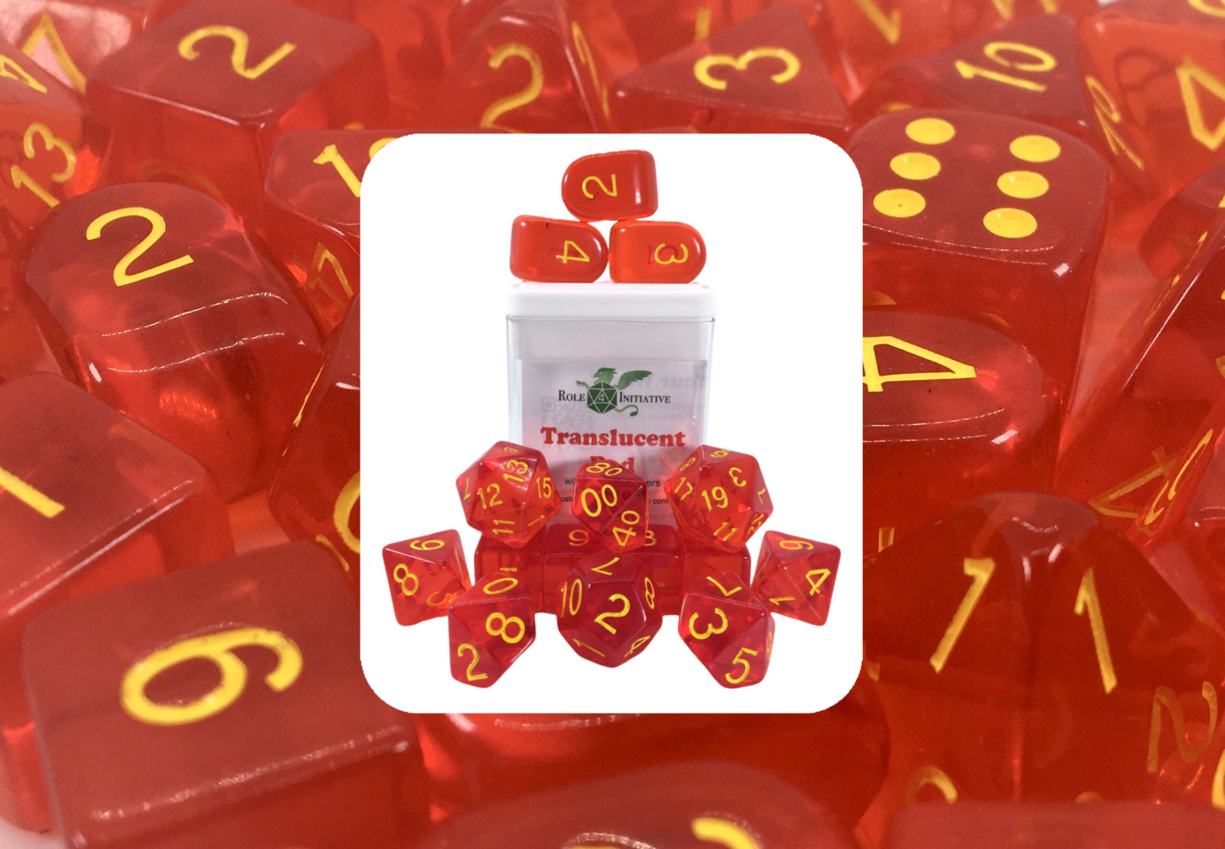 Role 4 Initiative: Polyhedral 15 Dice Set: Translucent Red with Yellow (Arch D4) 
