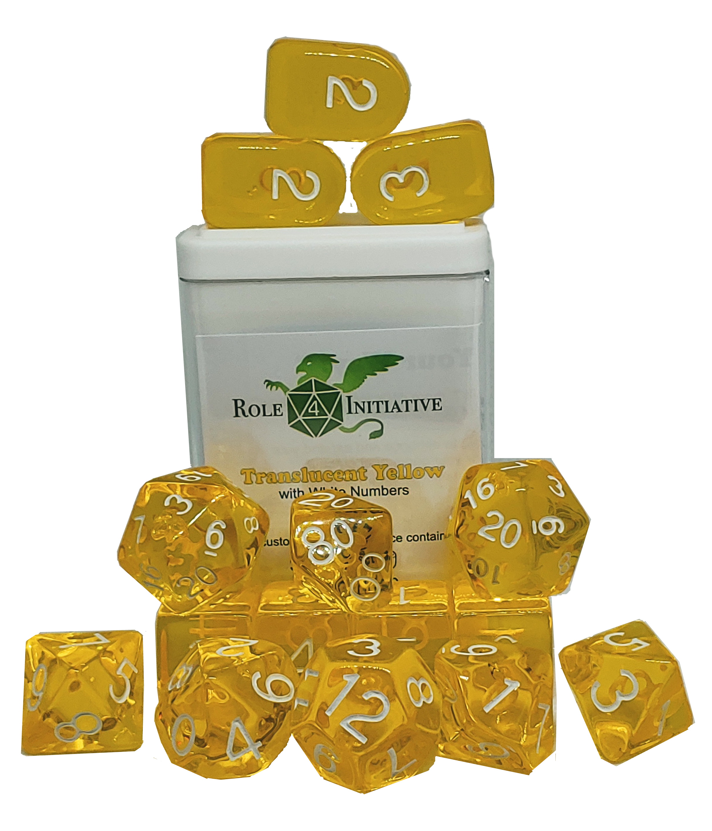 Role 4 Initiative: Polyhedral 15 Dice Set: Translucent Yellow And White Arch D4  