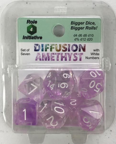 Role 4 Initiative: Polyhedral 7 Dice Set: Diffusion Amethyst with White Numbers 