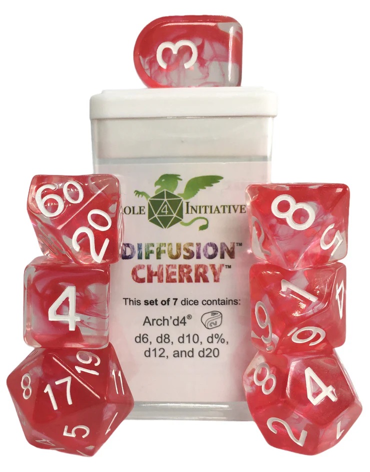Role 4 Initiative: Polyhedral 7 Dice Set: Diffusion Cherry Arch D4 