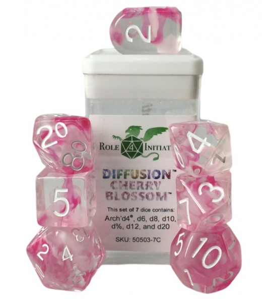 Role 4 Initiative Polyhedral 7 Dice Set: Diffusion Cherry Blossom (Arch D4) 