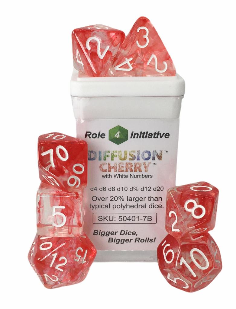 Role 4 Initiative Polyhedral 7 Dice Set: Diffusion Cherry with White Numbers 