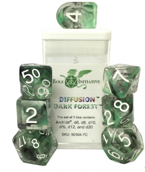 Role 4 Initiative Polyhedral 7 Dice Set: Diffusion Dark Forest (Arch D4) 