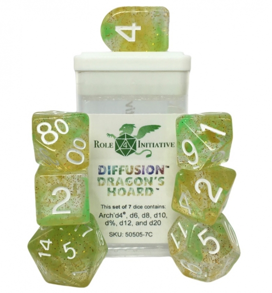 Role 4 Initiative Polyhedral 7 Dice Set: Diffusion Dragons Hoard [Arch/ Balanced] 