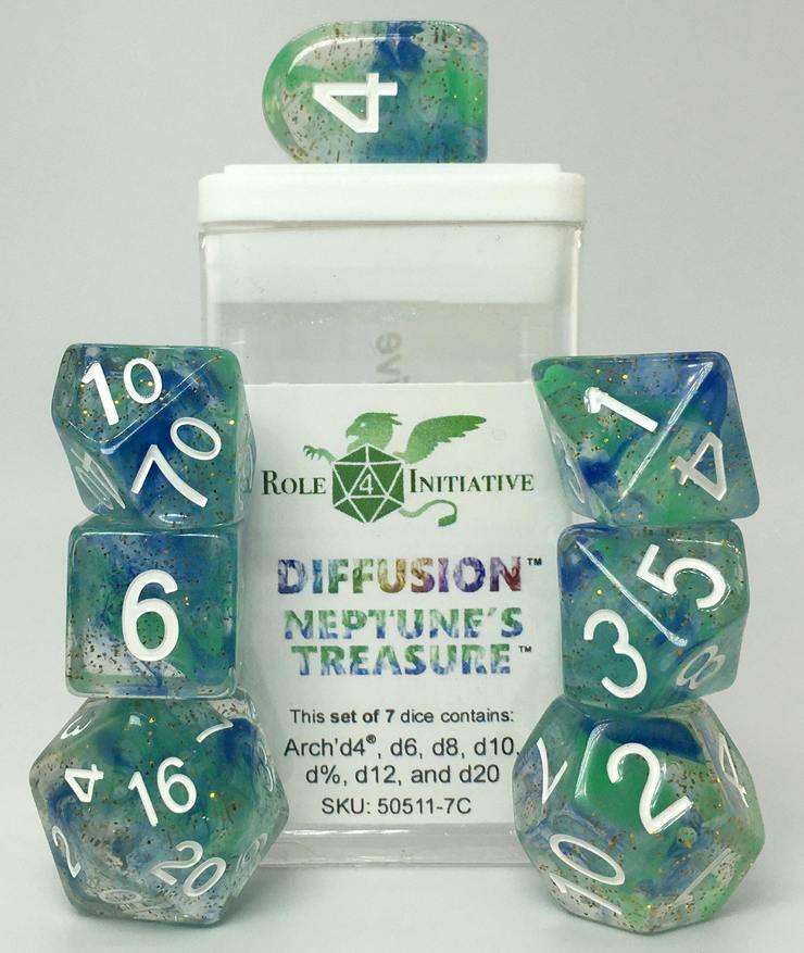 Role 4 Initiative Polyhedral 7 Dice Set: Diffusion Neptuness Treasure [Arch/ Balanced] 