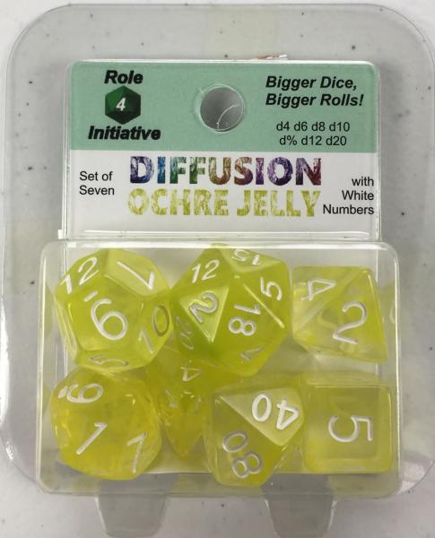 Role 4 Initiative Polyhedral 7 Dice Set: Diffusion Ochre Jelly with White Numbers 