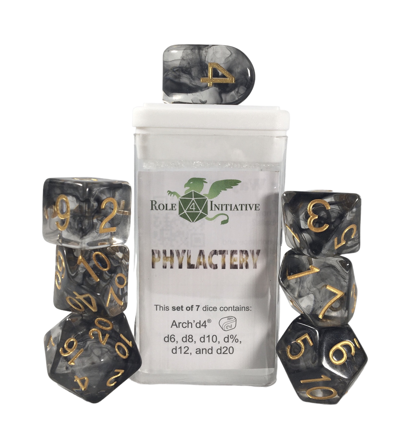 Role 4 Initiative: Polyhedral 7 Dice Set: Diffusion Phylactery Arch D4 