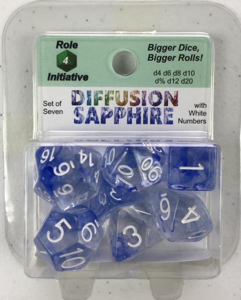 Role 4 Initiative Polyhedral 7 Dice Set: Diffusion Sapphire with White Numbers 