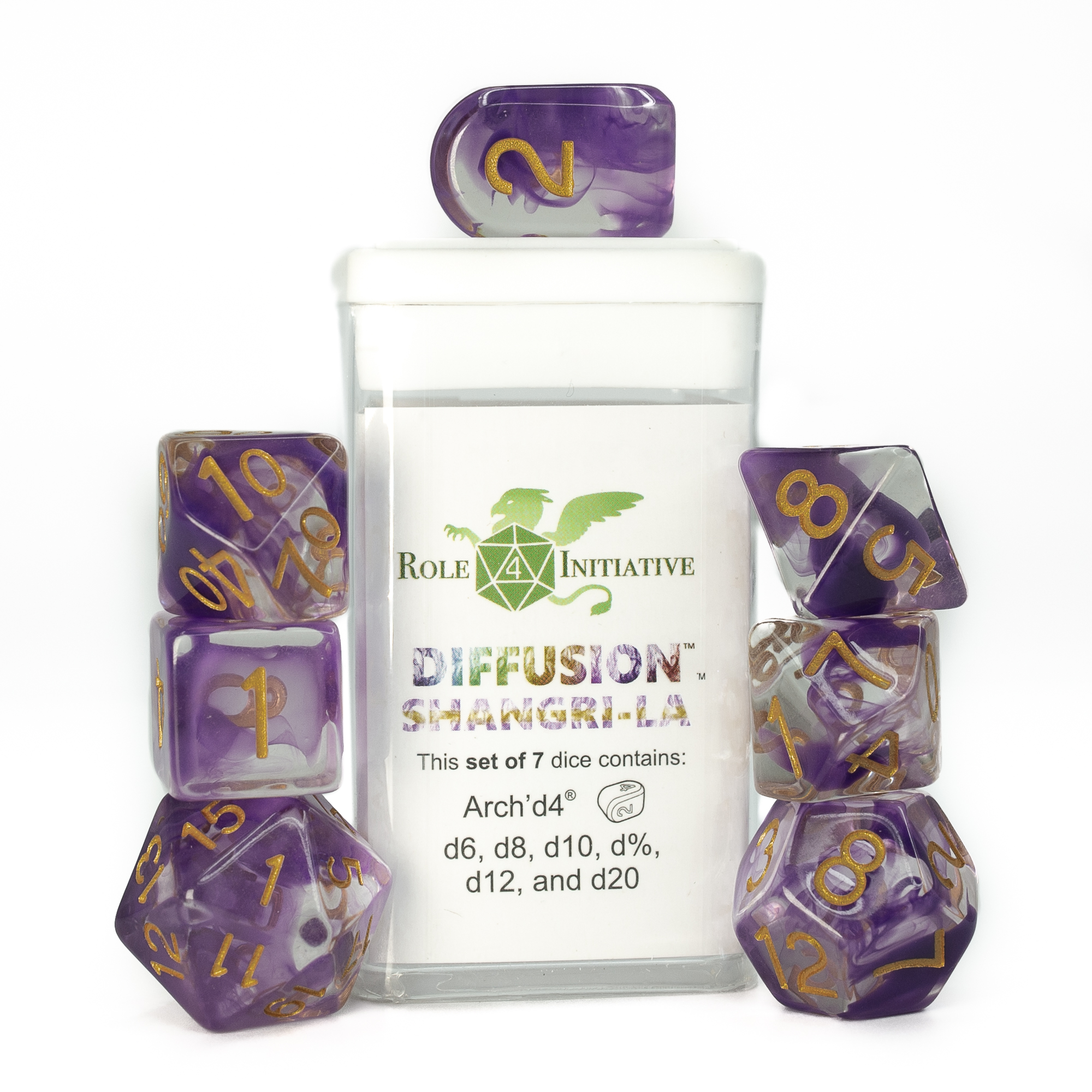 Role 4 Initiative: Polyhedral 7 Dice Set: Diffusion Shangri-La Arch D4 