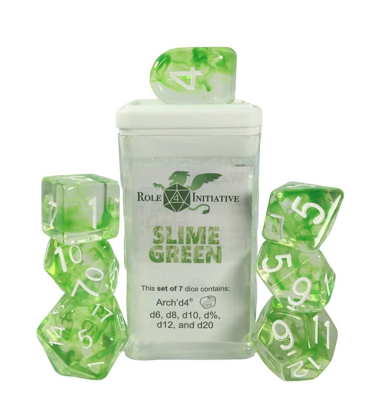 Role 4 Initiative: Polyhedral 7 Dice Set: Diffusion Slime Green (Arch D4) 
