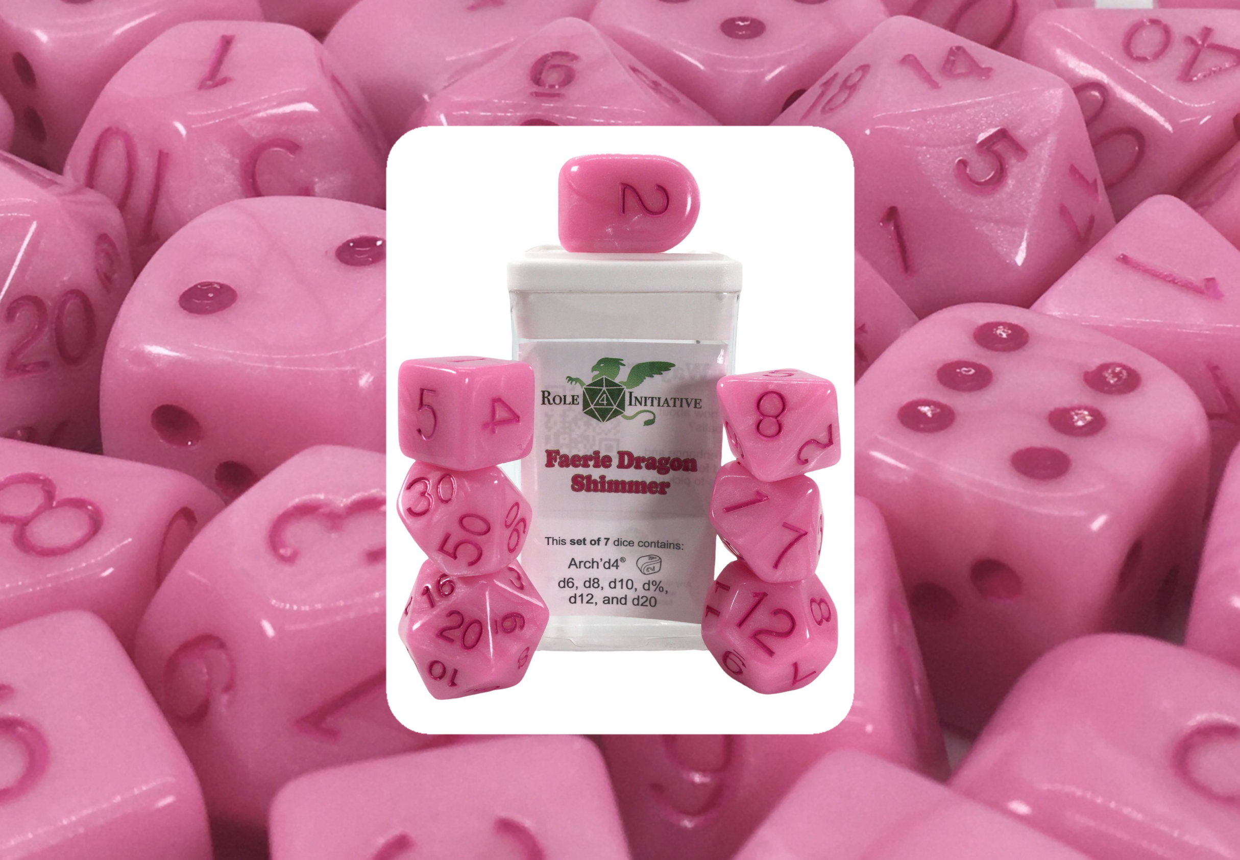 Role 4 Initiative Polyhedral 7 Dice Set: Faerie Dragon Shimmer (Arch D4) 