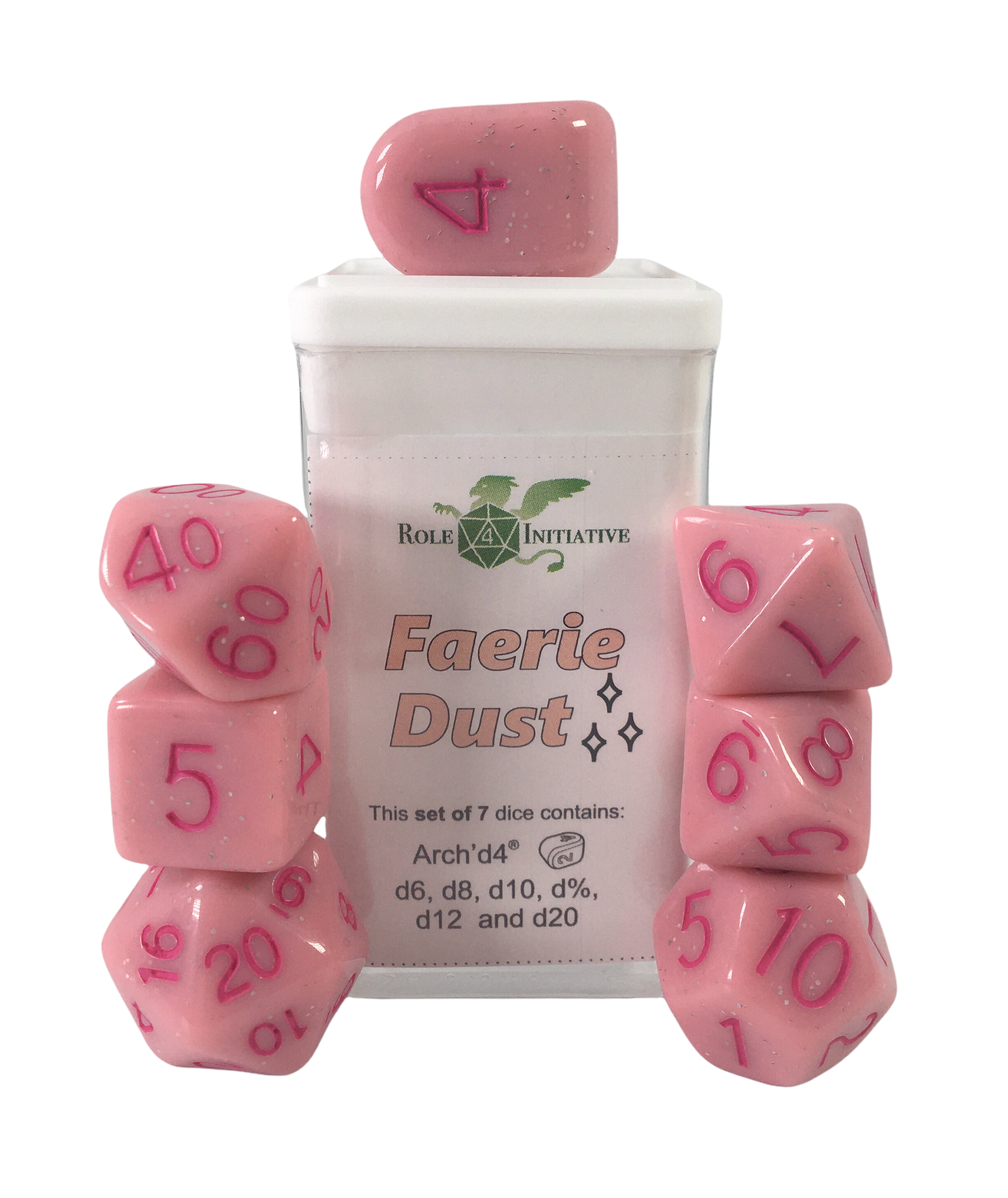Role 4 Initiative: Polyhedral 7 Dice Set: Faerie Dust Arch D4 