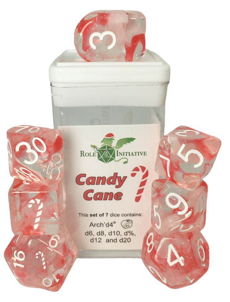 Role 4 Initiative Polyhedral 7 Dice Set: Holi-Dice Candy Cane 