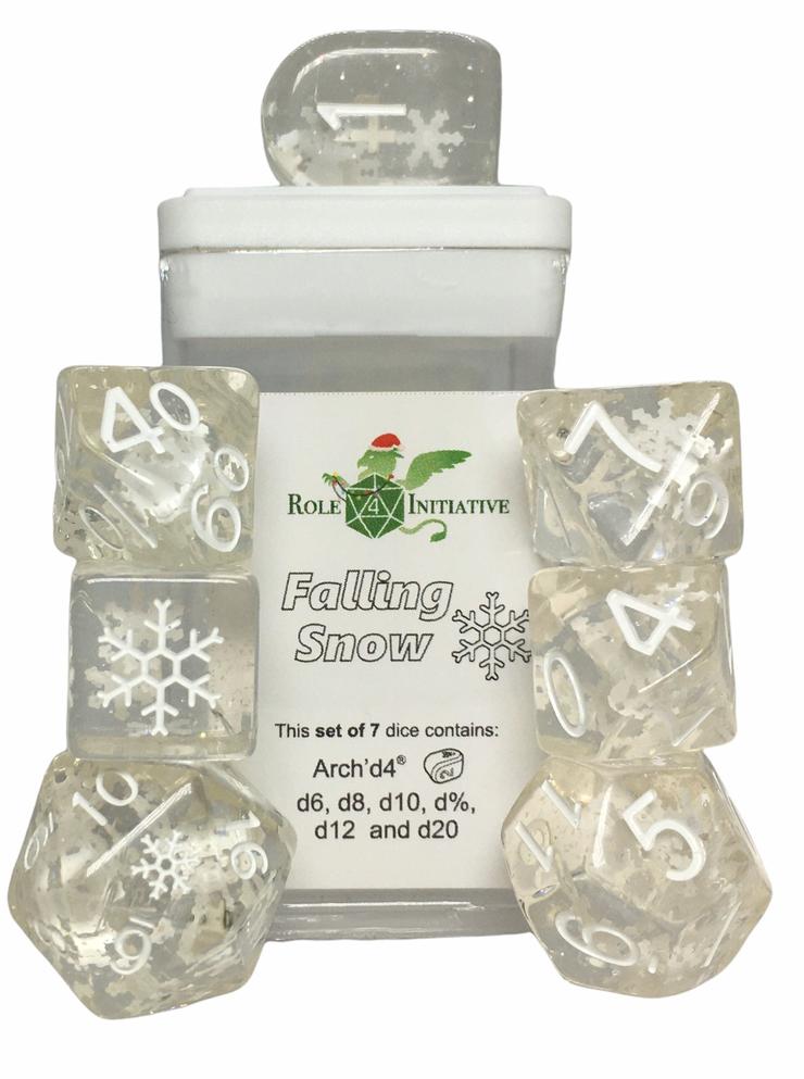Role 4 Initiative Polyhedral 7 Dice Set: Holi-Dice Falling Snow 