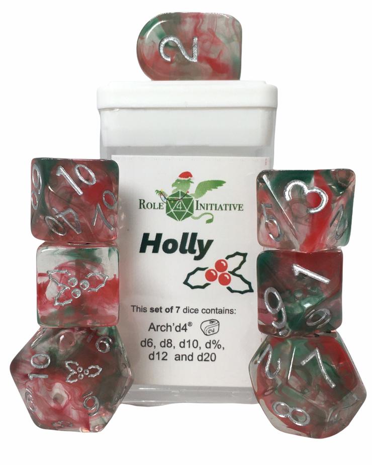 Role 4 Initiative Polyhedral 7 Dice Set: Holi-Dice Holly 