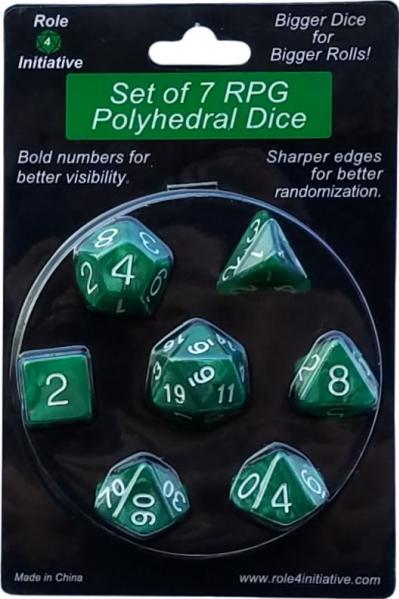 Role 4 Initiative Polyhedral 7 Dice Set: Marble Green with White Numbers 