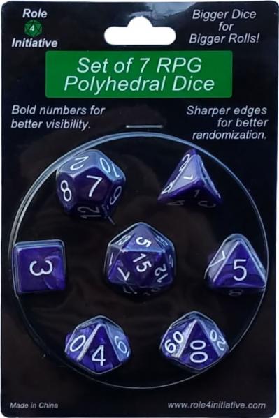 Role 4 Initiative Polyhedral 7 Dice Set: Marble Purple with White Numbers 