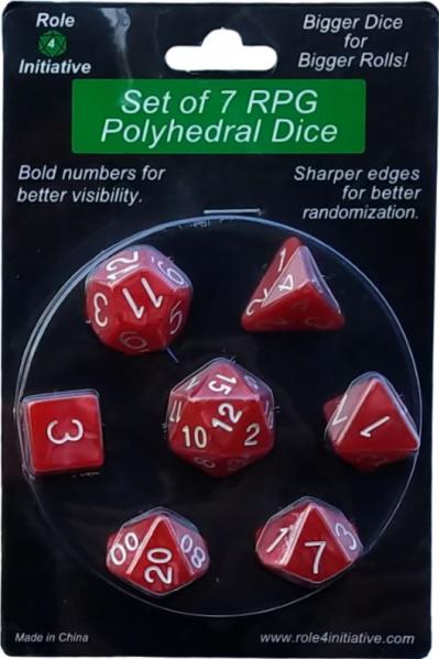 Role 4 Initiative Polyhedral 7 Dice Set: Marble Red with White Numbers 