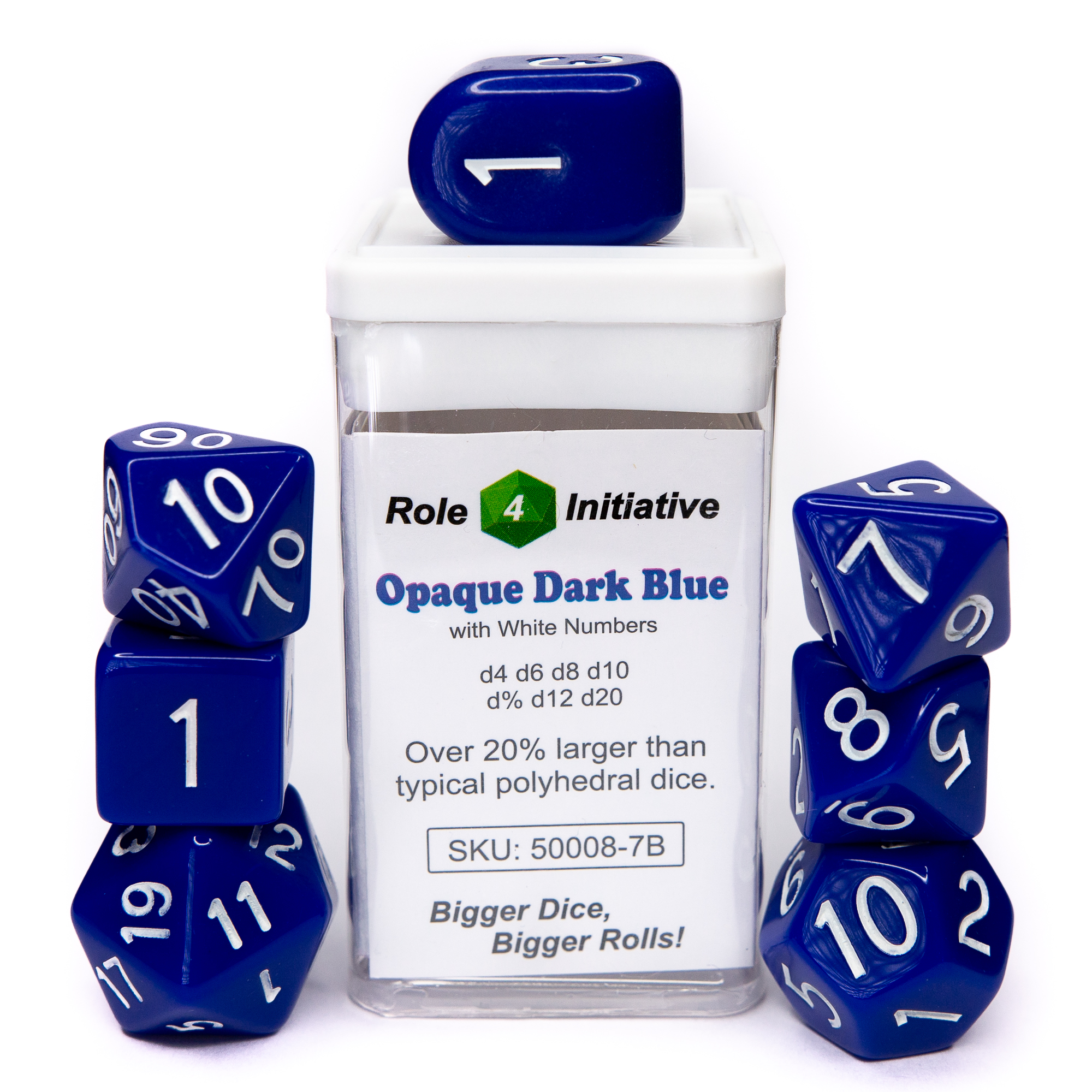 Role 4 Initiative: Polyhedral 7 Dice Set: Opaque Dark Blue w/ White Arch D4 