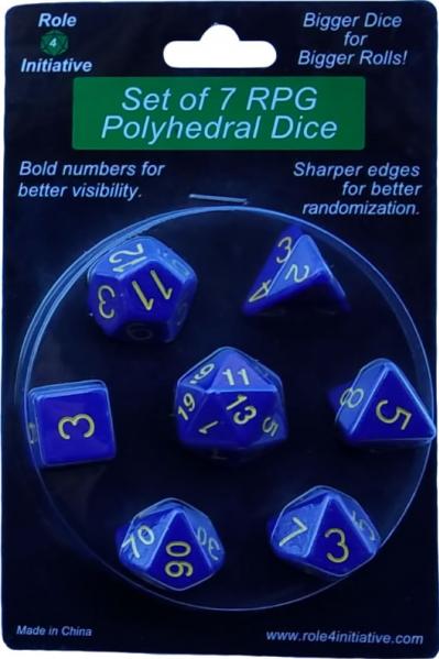 Role 4 Initiative Polyhedral 7 Dice Set: Opaque Dark Blue with Gold Numbers 