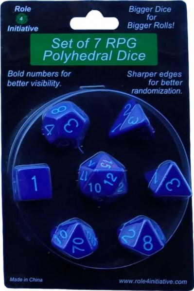 Role 4 Initiative Polyhedral 7 Dice Set: Opaque Dark Blue with Lt Blue Numbers 