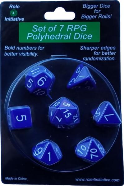 Role 4 Initiative Polyhedral 7 Dice Set: Opaque Dark Blue with White Numbers 