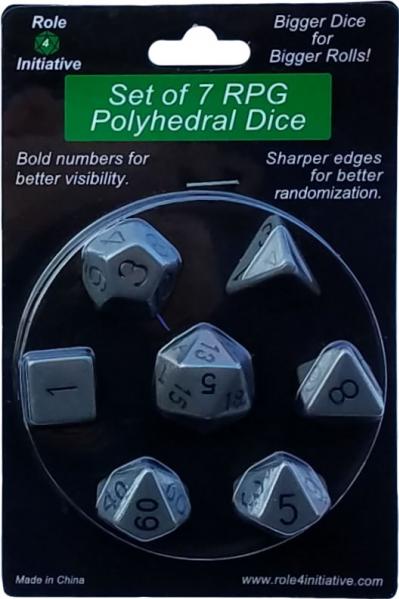Role 4 Initiative Polyhedral 7 Dice Set: Opaque Dark Gray with Black Numbers 