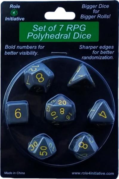 Role 4 Initiative Polyhedral 7 Dice Set: Opaque Dark Gray with Gold Numbers 