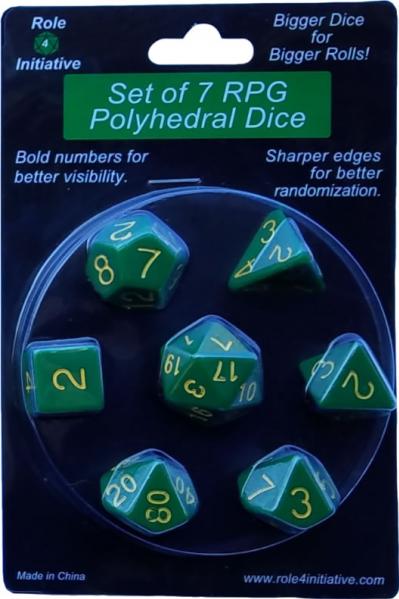 Role 4 Initiative Polyhedral 7 Dice Set: Opaque Dark Green with Gold Numbers 