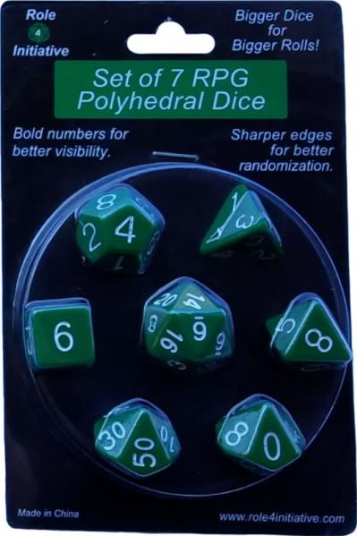 Role 4 Initiative Polyhedral 7 Dice Set: Opaque Dark Green with White Numbers 