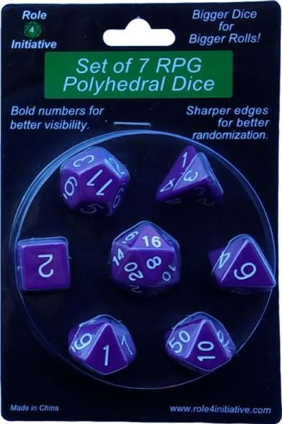 Role 4 Initiative Polyhedral 7 Dice Set: Opaque Dark Purple with White Numbers 