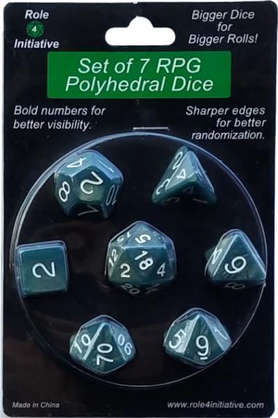 Role 4 Initiative Polyhedral 7 Dice Set: Sea Dragon Shimmer with White Numbers 