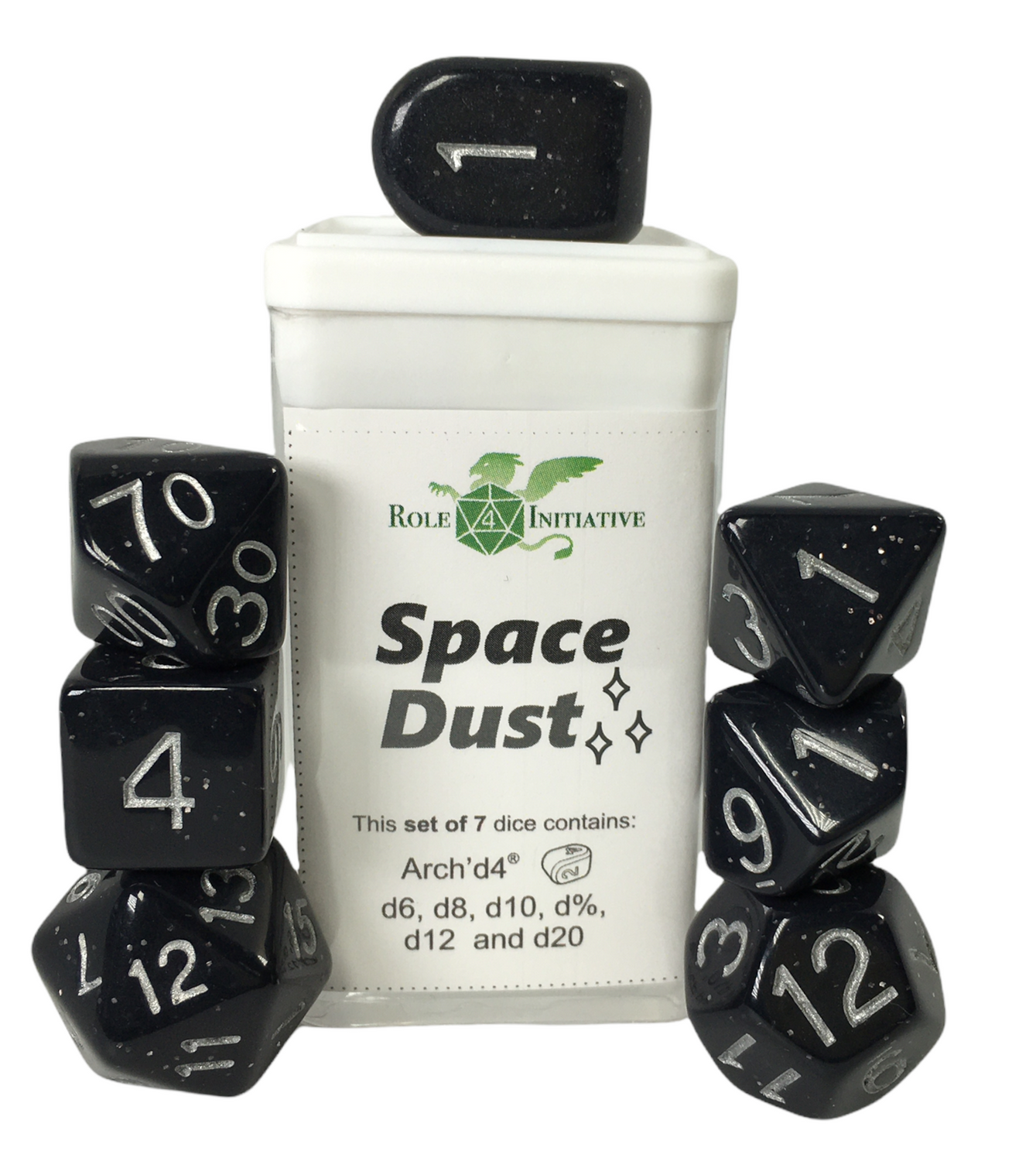 Role 4 Initiative: Polyhedral 7 Dice Set: Space Dust Arch D4 