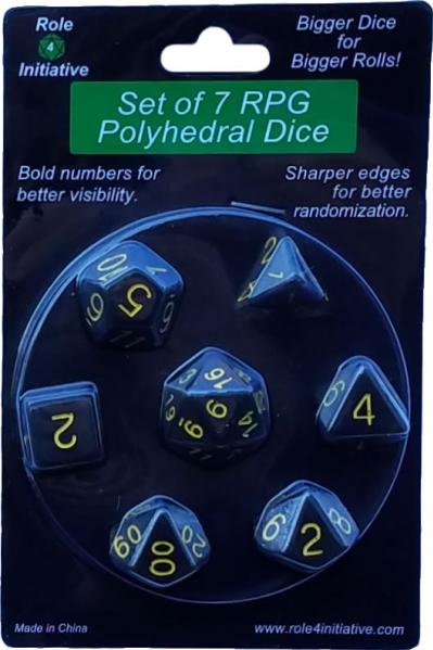 Role 4 Initiative Polyhedral 7 Dice Set: Translucent Black (Smoke) with Gold Numbers 
