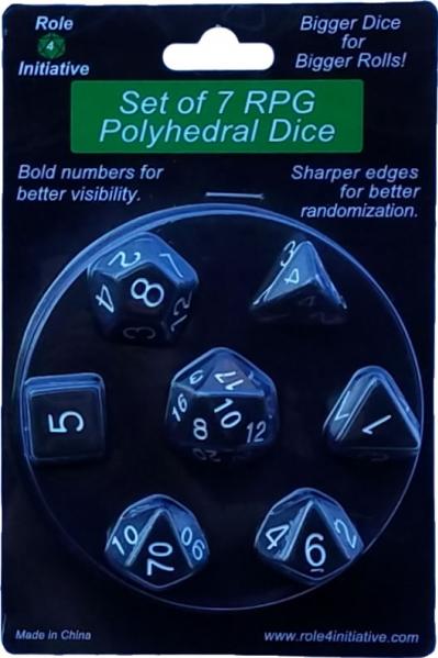Role 4 Initiative Polyhedral 7 Dice Set: Translucent Black (Smoke) with White Numbers 