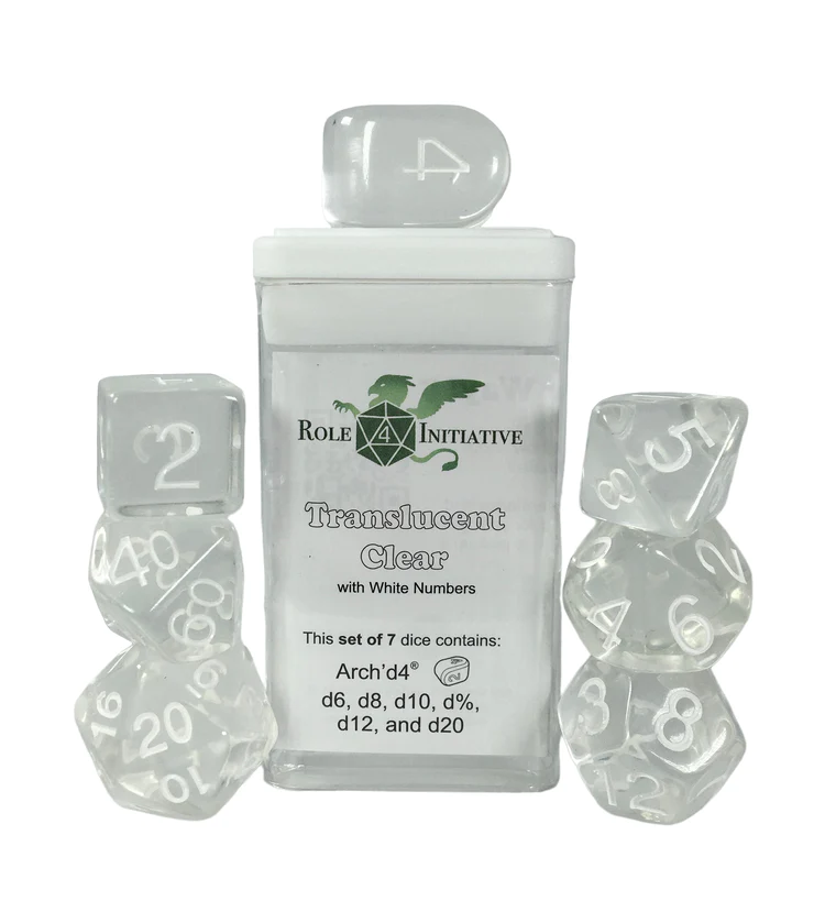 Role 4 Initiative: Polyhedral 7 Dice Set: Translucent Clear Arch D4 