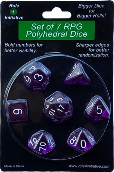 Role 4 Initiative Polyhedral 7 Dice Set: Translucent Dark Purple with White Numbers 